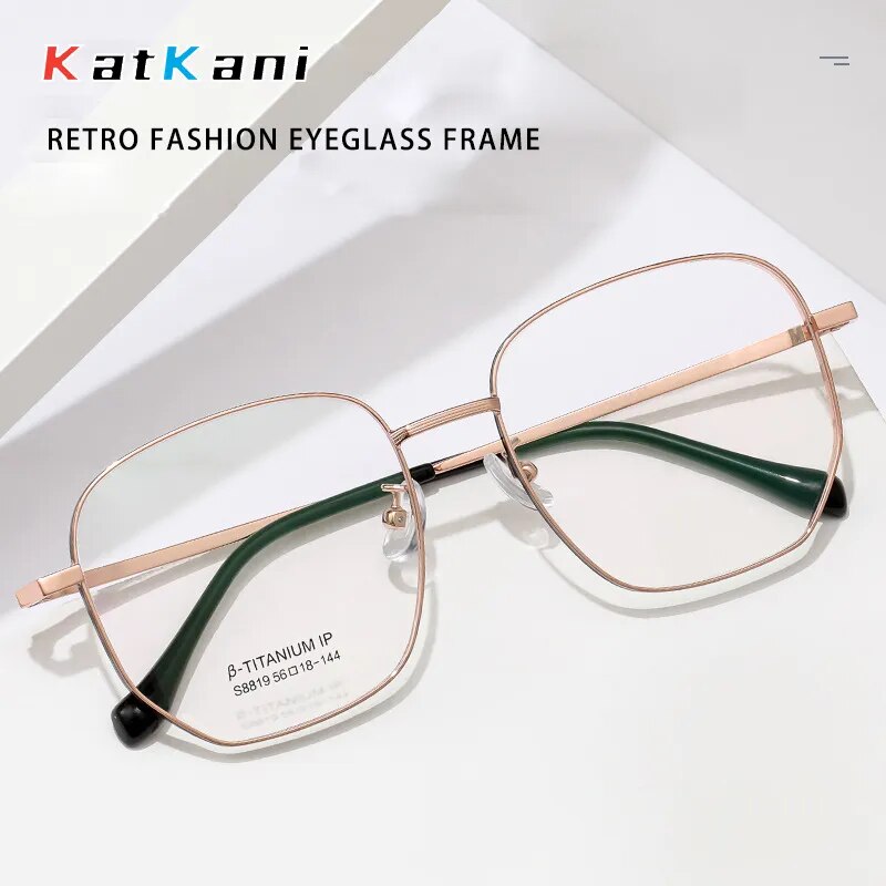 KatKani Unisex Full Rim Large Polygon Alloy Eyeglasses S8819 Full Rim KatKani Eyeglasses   