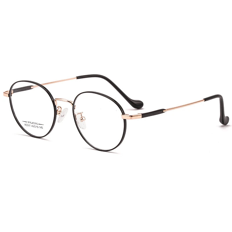 Hdcrafter Unisex Full Rim Round Titanium Alloy Eyeglasses Ac0171 Full Rim Hdcrafter Eyeglasses Black-Gold  