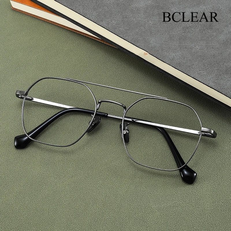 Bclear Unisex Full Rim Oval Titanium Double Bridge Eyeglasses 86677 Full Rim Bclear   