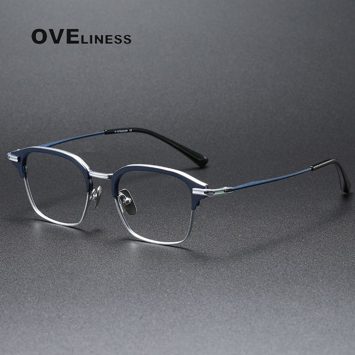 Oveliness Unisex Full Rim Square Titanium Eyeglasses Dxt142 Full Rim Oveliness blue silver  