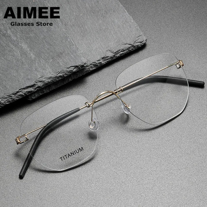 Aimee Unisex Rimless Square Polygon Screwless Titanium Eyeglasses 2358 Rimless Aimee   