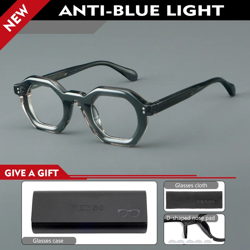 Vicky Unisex Full Rim Flat Top Hexagon Acetate Reading Glasses 629002