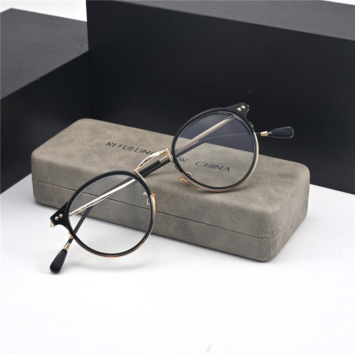 Cubojue Unisex Full Rim Oval Acetate Titanium Presbyopic Reading Glasses 22480p Reading Glasses Cubojue   