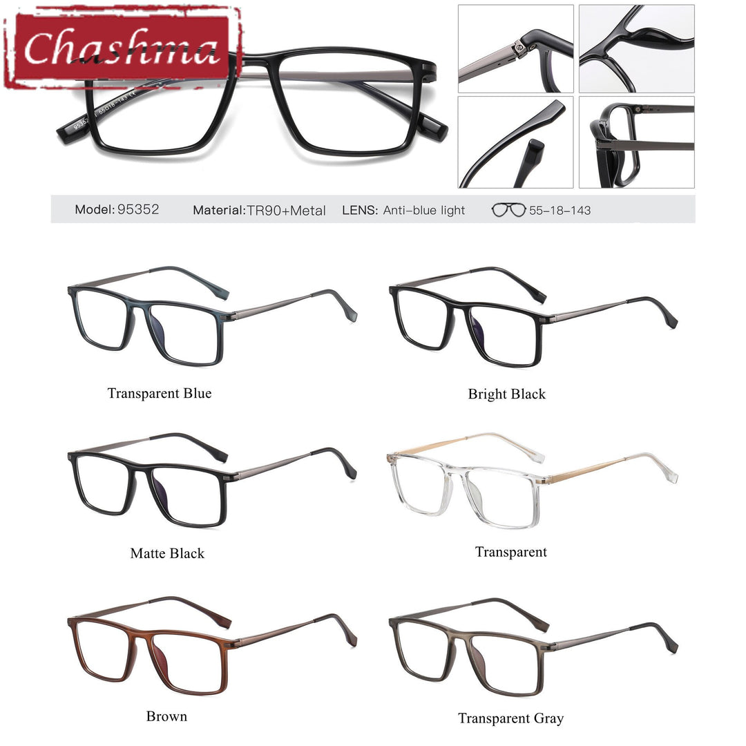 Chashma Men's Full Rim Square Tr 90 Titanium Spring Hinge Eyeglasses 95352 Full Rim Chashma   