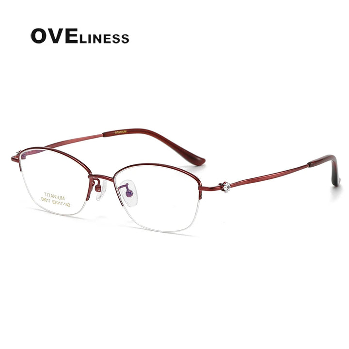 Oveliness Women's Semi Rim Oval Square Titanium Eyeglasses 6017 Semi Rim Oveliness red  