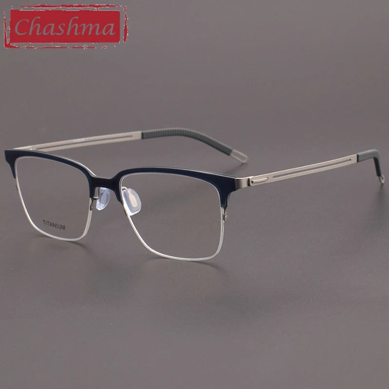 Chashma Unisex Full Rim Square Acetate Titanium Eyeglasses 8212 Full Rim Chashma Blue Silver  