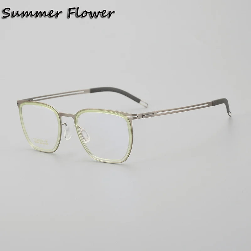 Summer Flower Women's Full Rim Square Acetate Titanium Eyeglasses 88814 Full Rim Summer Flower Silver Gold