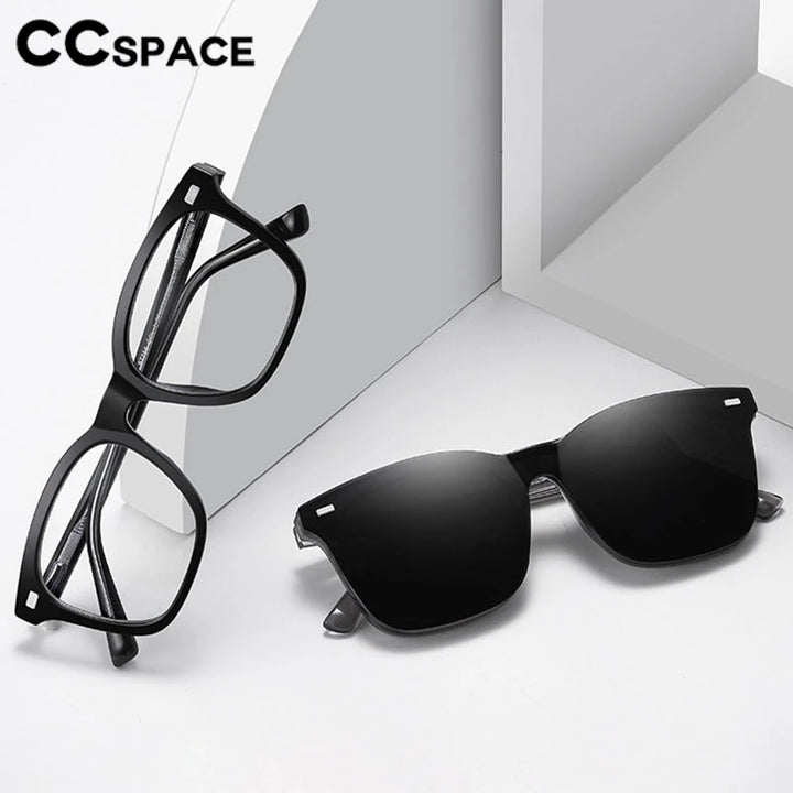 CCSpace Women's Full Rim Square Tr 90 Alloy Eyeglasses Clip On Sunglasses 304051