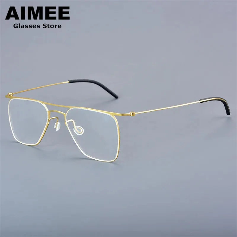 Aimee Women's Full Rim Square Double Bridge Brow Line Titanium Eyeglasses 55702