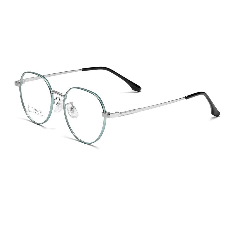 KatKani Unisex Full Rim Small Round Titanium Eyeglasses 1019th Full Rim KatKani Eyeglasses Gray Silver  