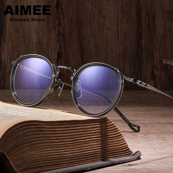 Aimee Unisex Full Rim Round Titanium Acetate Eyeglasses 47713