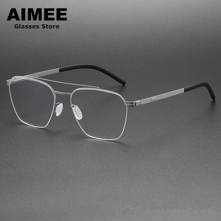 Aimee Unisex Full Rim Square Double Bridge Titanium Eyeglasses 1101 Full Rim Aimee Silver  