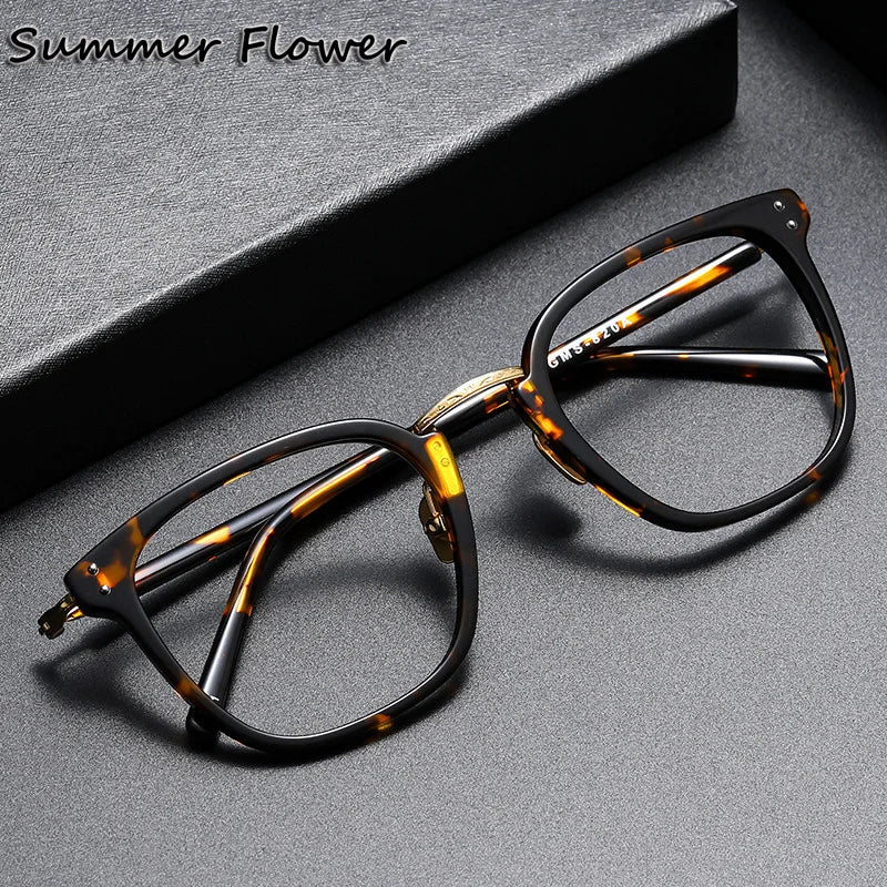 Summer Flower Unisex Full Rim Square Acetate Titanium Eyeglasses 82044
