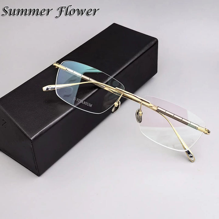 Summer Flower Unisex Rimless Square Titanium Eyeglasses 27038 Rimless Summer Flower