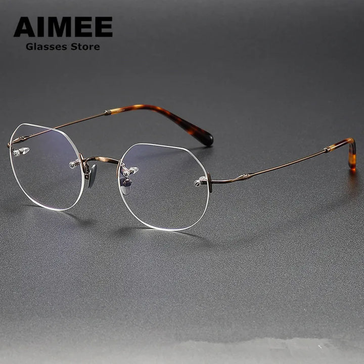 Aimee Unisex Rimless Flat Top Round Titanium Eyeglasses 26008 Rimless Aimee Bronze  