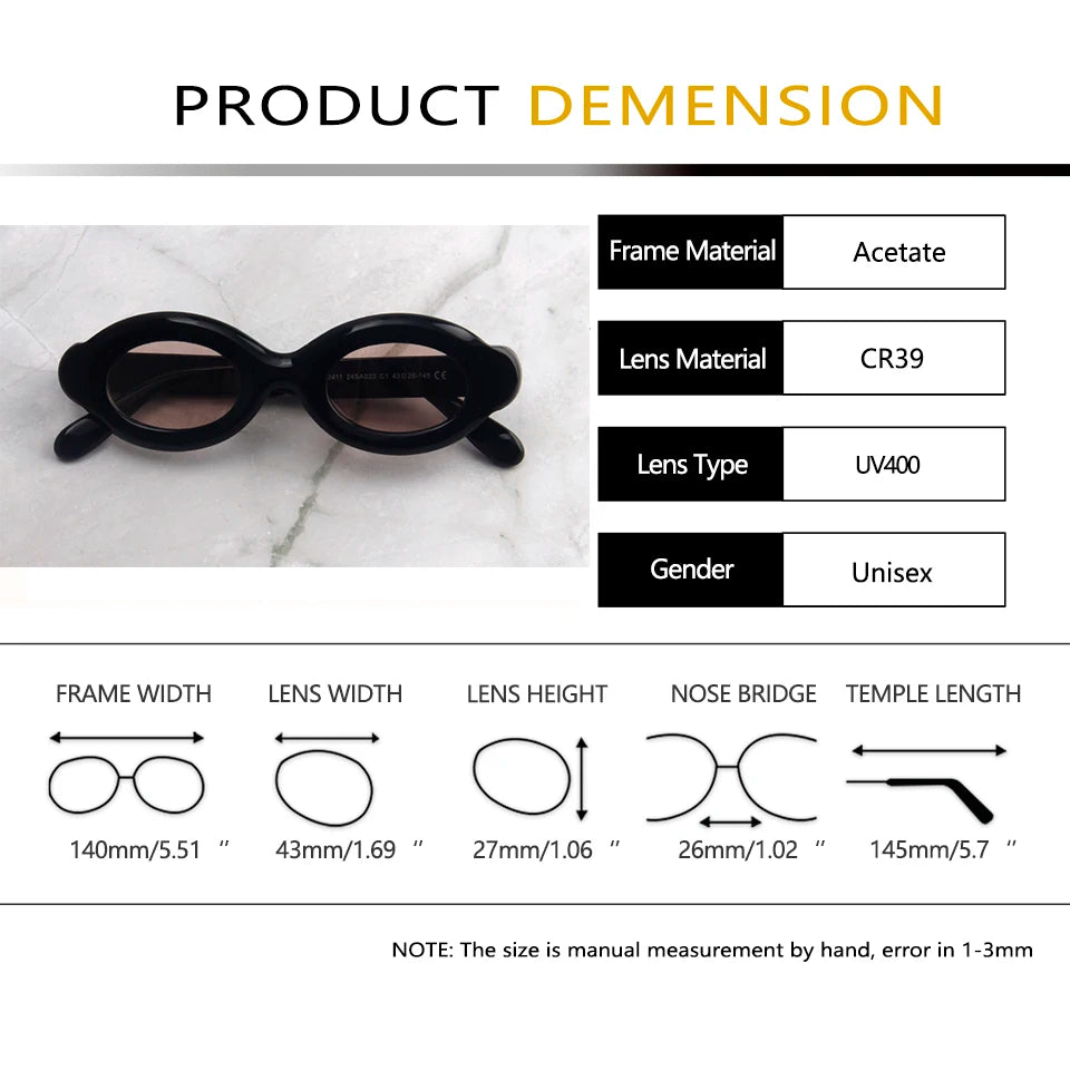 Esnbie Unisex Full Rim Oval Frosted Thick Acetate Sunglasses 240321