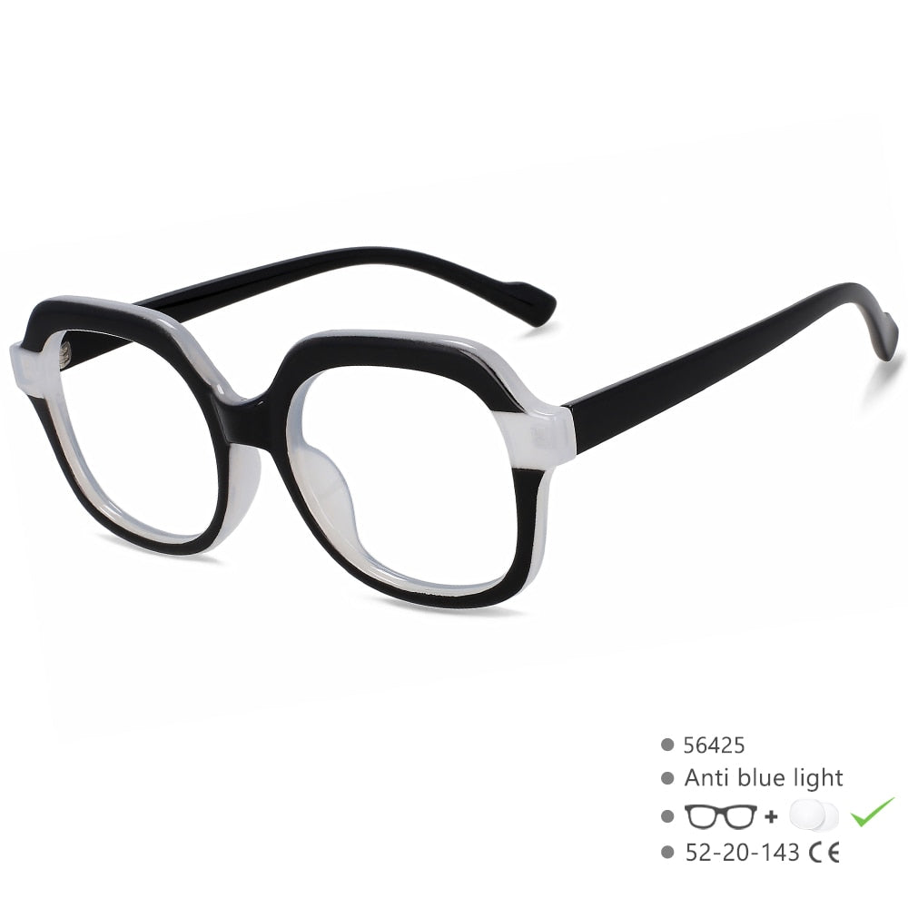 CCSpace Women's Full Rim Square Tr 90 Titanium Eyeglasses 56425 Full Rim CCspace BlackClear  