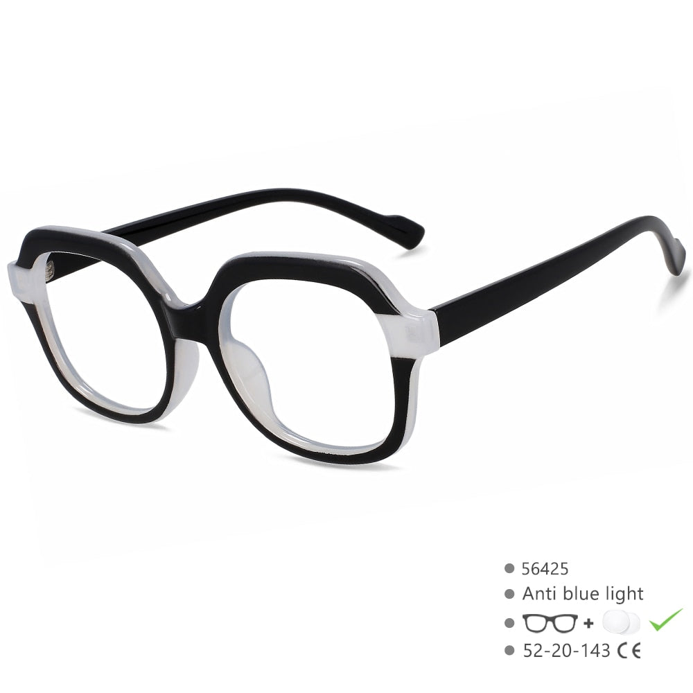 CCspace Women's Full Rim Square Tr 90 Titanium Eyeglasses 56425 Full Rim CCspace BlackClear  