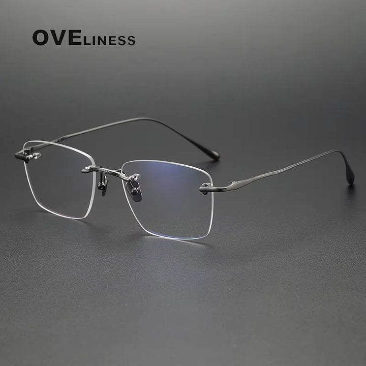 Oveliness Unisex Rimless Square Polygon Titanium Eyeglasses 80954 Rimless Oveliness gun