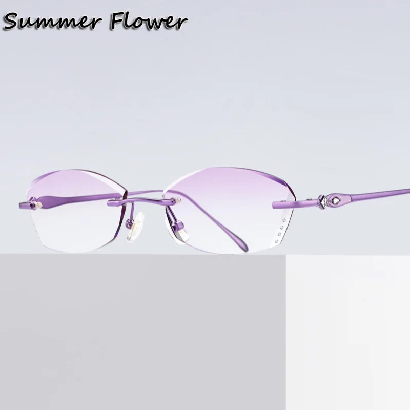 Summer Flower Women's Rimless Butterfly Oval Titanium Eyeglasses 698037