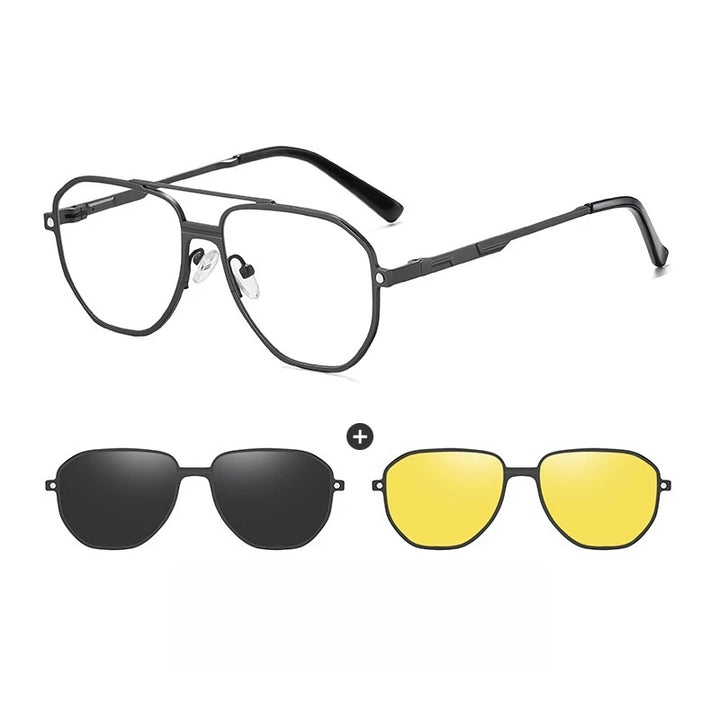 Yimaruili Women's Full Rim Squre Double Bridge Alloy Eyeglasses Clip On Sunglasses 70371