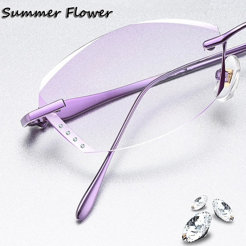 Summer Flower Women's Rimless Butterfly Oval Titanium Eyeglasses 698037