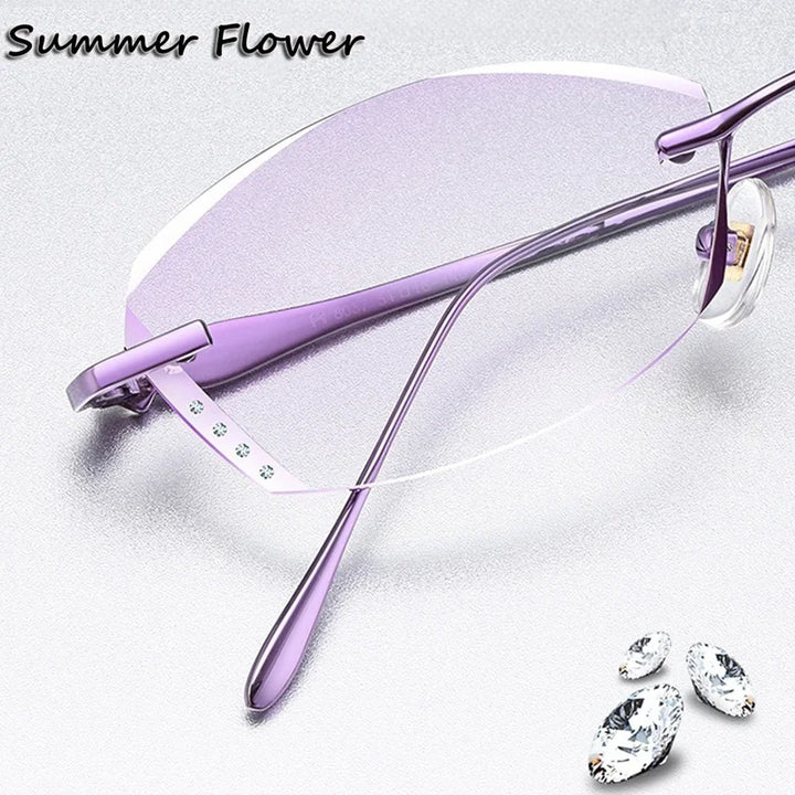 Summer Flower Women's Rimless Butterfly Oval Titanium Eyeglasses 698037
