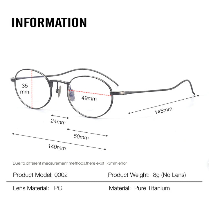 Muzz 0002 unisex small oval titanium prescription eyeglasses — view 2