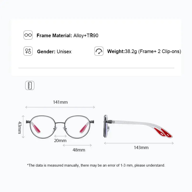 Gmei 773001 Unisex Full Rim Round Alloy Frames With Clip On Sunglasses FuzWeb