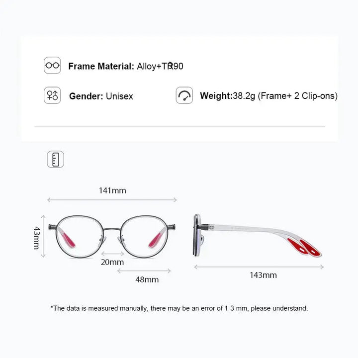 Gmei 773001 Unisex Full Rim Round Alloy Frames With Clip On Sunglasses FuzWeb