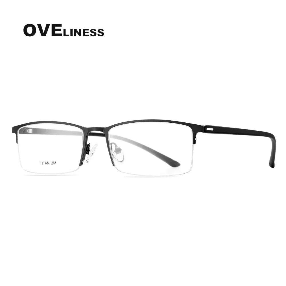 Oveliness Men's Semi Rim Square Titanium Alloy Eyeglasses 49851 Semi Rim Oveliness gun  