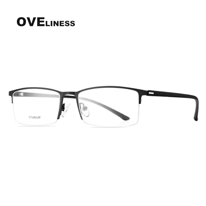 Oveliness Men's Semi Rim Square Titanium Alloy Eyeglasses 49851 Semi Rim Oveliness gun  