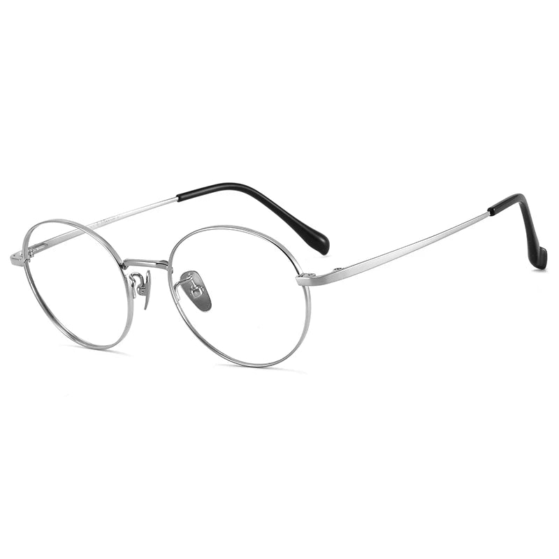 Bclear Unisex Full Rim Round Small Titanium Eyeglasses 86680 Full Rim Bclear Silver  