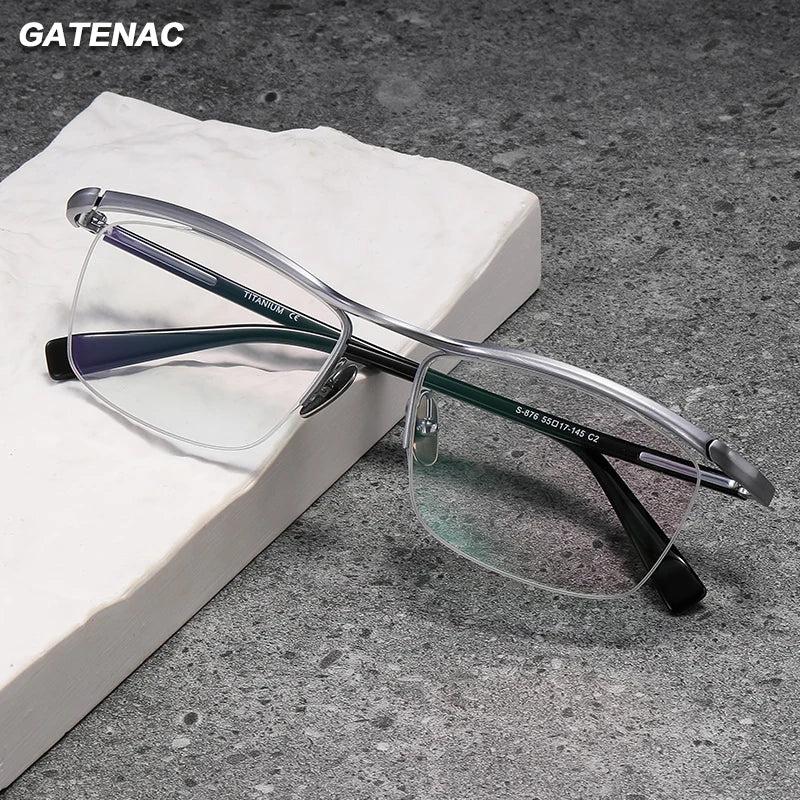 Gatenac Unisex Semi Rim Square Brow Line Titanium Eyeglasses Gxyj876