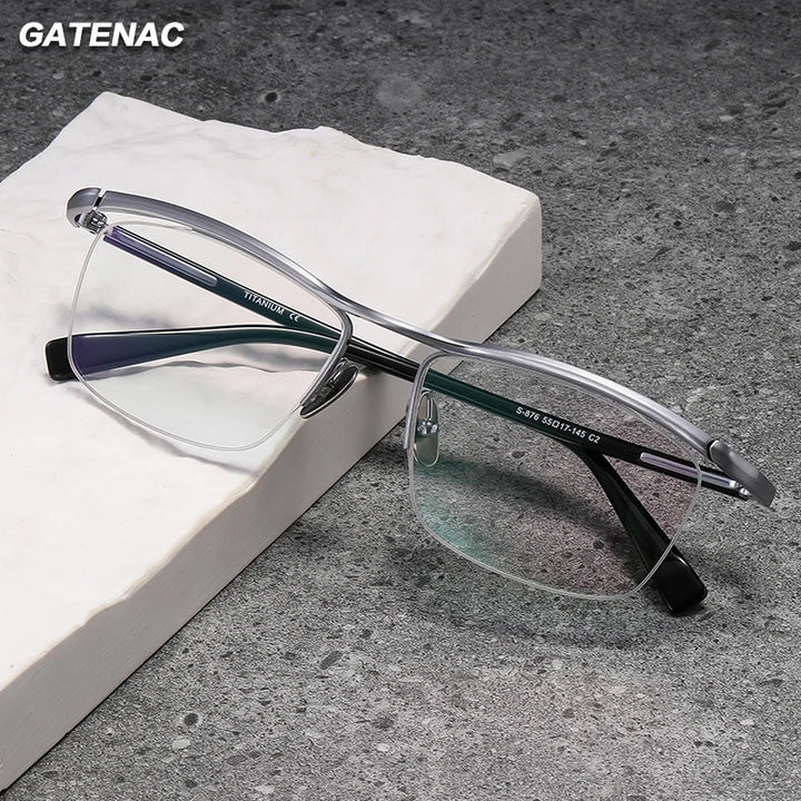 Gatenac Men's Semi Rim Square Titanium Eyeglasses 724876