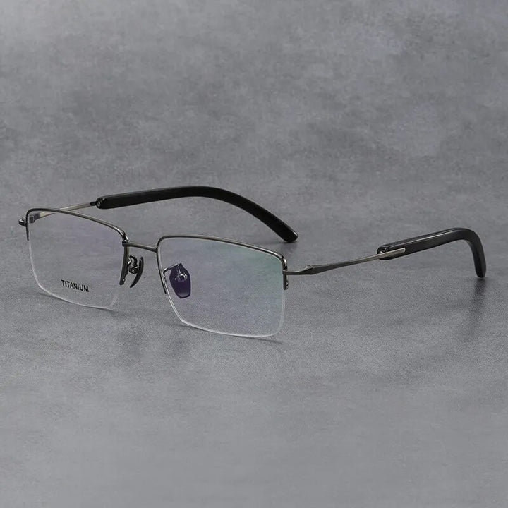 Hdcrafter Men's Semi Rim Square Titanium Horn Temple Eyeglasses H2302 Semi Rim Hdcrafter Eyeglasses Gray  