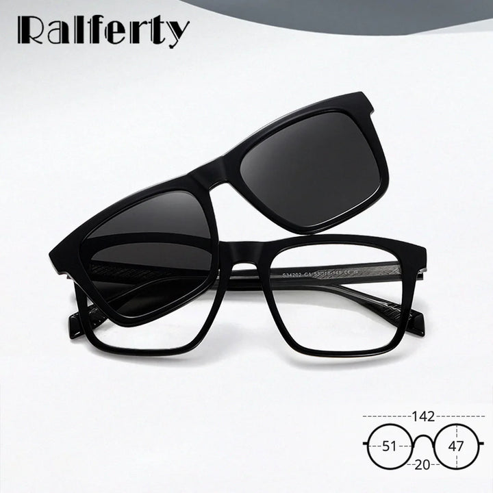Ralferty Unisex Full Rim Square Tr 90 Eyeglasses Clip On Sunglasses 534202