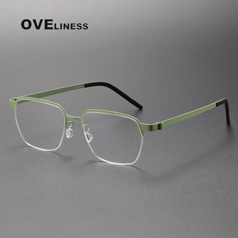 Oveliness Unisex Semi Rim Square Titanium Eyeglasses 7423 Semi Rim Oveliness green  