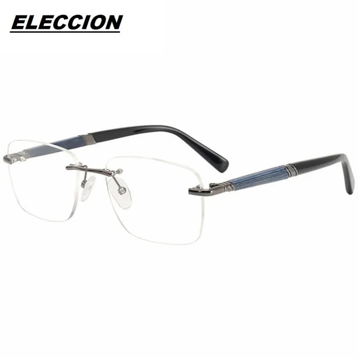 Eleccion Unisex Rimless Square Titanium Rosewood Eyeglasses 11801 Rimless Eleccion Gun CHINA