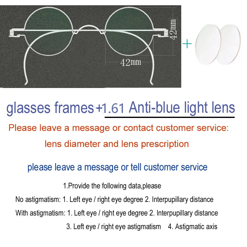 Yujo Unisex Full Rim Round Stainless Steel Custom Eyeglasses Y4042 Full Rim Yujo Blue42 CHINA 