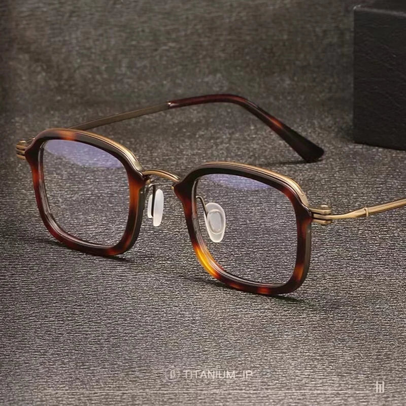 Black Mask Unisex Full Rim Big Square Titanium Acetate Eyeglasses 95869 Full Rim Black Mask