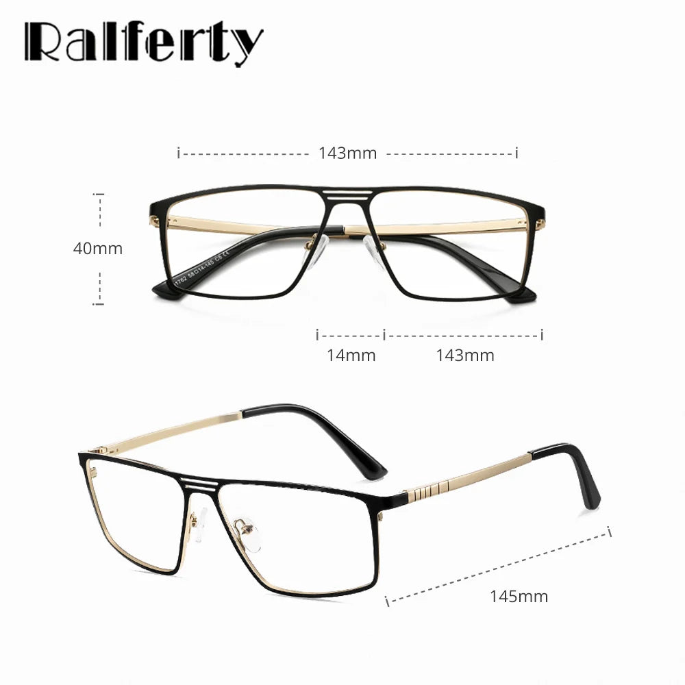 Ralferty Men's Full Rim Square Double Bridge Alloy Eyeglasses 91762