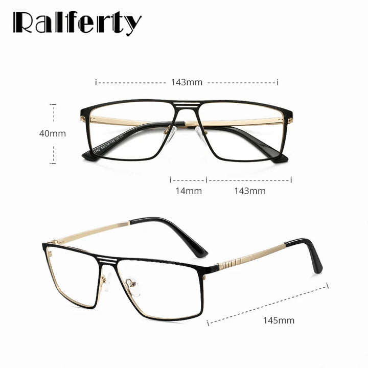 Ralferty Men's Full Rim Square Double Bridge Alloy Eyeglasses 91762