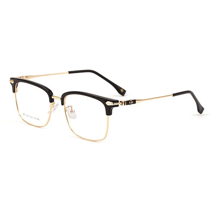 Kocolior Unisex Full Rim Square Tr 90 Alloy Hyperopic Reading Glasses 18007 Reading Glasses Kocolior Black Gold China 0