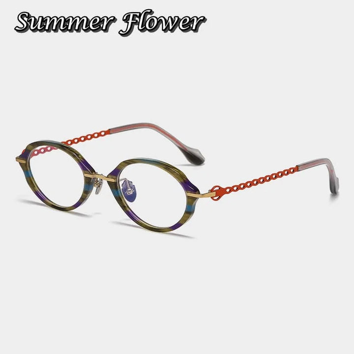 Summer Flower Unisex Full Rim Oval Acetate Titanium Eyeglasses 66073