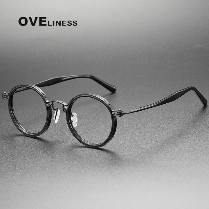 Oveliness Unisex Full Rim Round Acetate Titanium Eyeglasses 395862