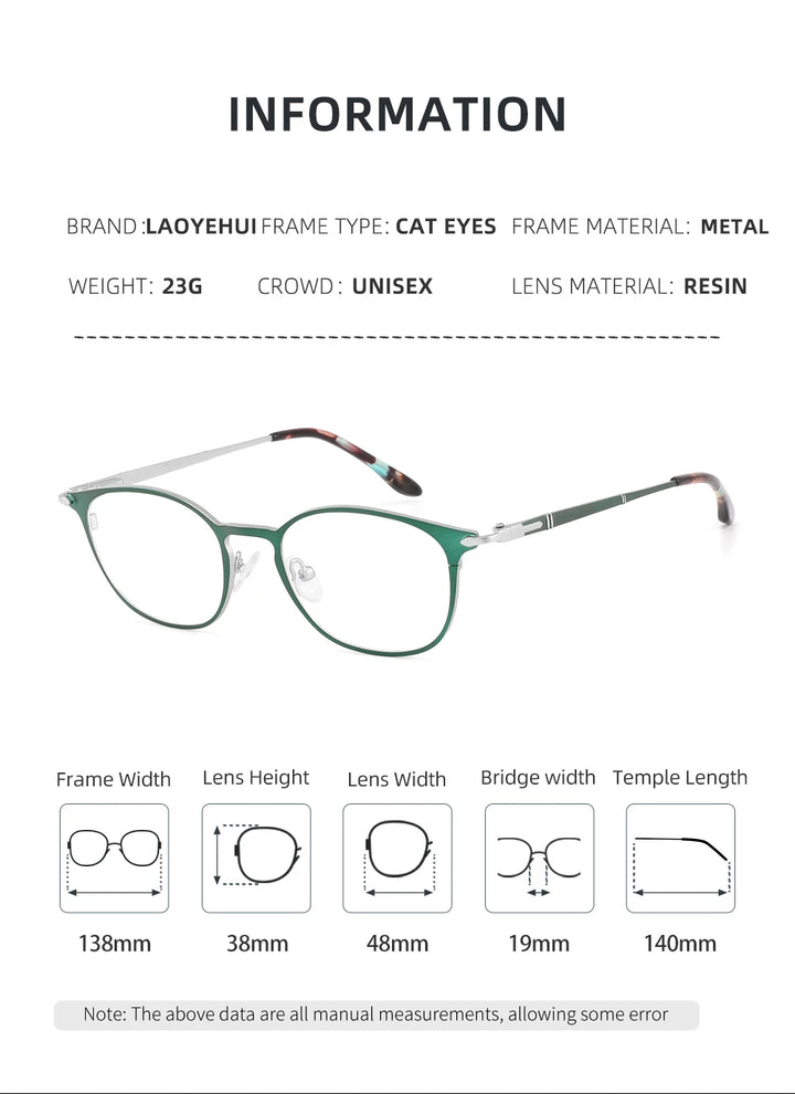 Laoyehui Women's Full Rim Round Alloy Acetate Reading Glasses L8973 Reading Glasses Laoyehui   