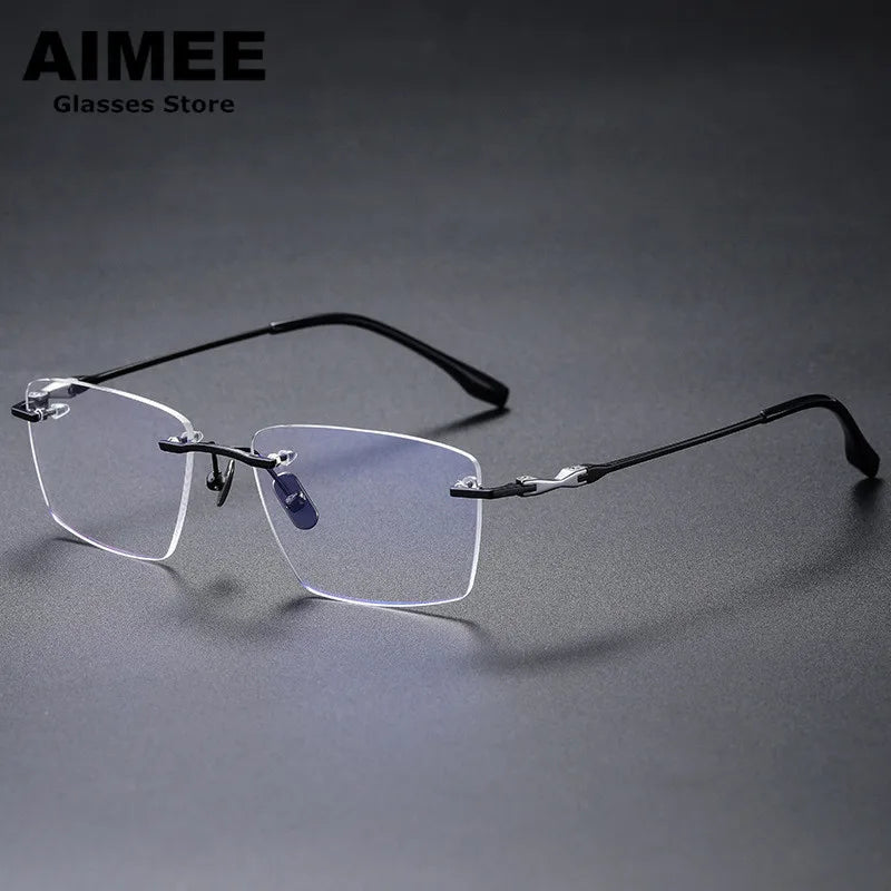 Aimee Men's Rimless Big Square Titanium Eyeglasses 80818