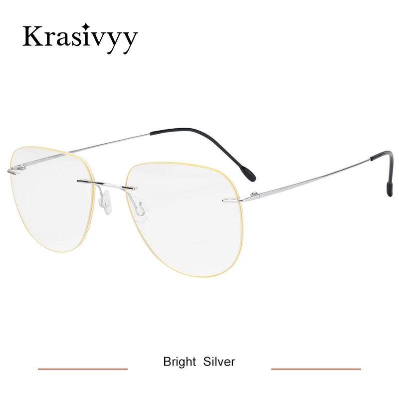 Krasivyy Unisex Rimless Oval Titanium Eyeglasses Kr05 Rimless Krasivyy Bright Silver  