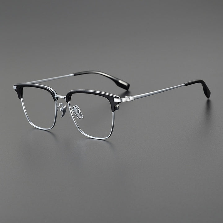 Gatenac Men's Full Rim Big Square Titanium Eyeglasses Gxyj1079 Full Rim Gatenac Black Silver  